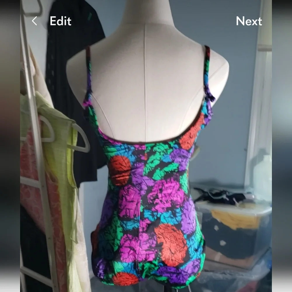 Slimsuit TM Onepiece Swimsuit 14 80s Neon Maximal Rouched Waist Slimming Modest